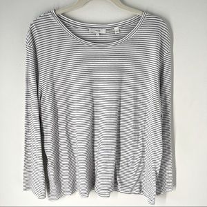 VINCE White and Black Striped Long Sleeve Shirt